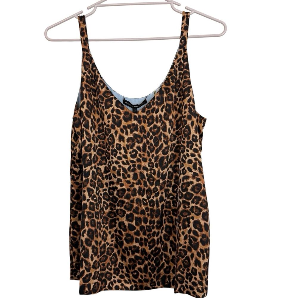 White House Black Market WHBM Reversible Cami Tank Top Sz Large Leopard Floral